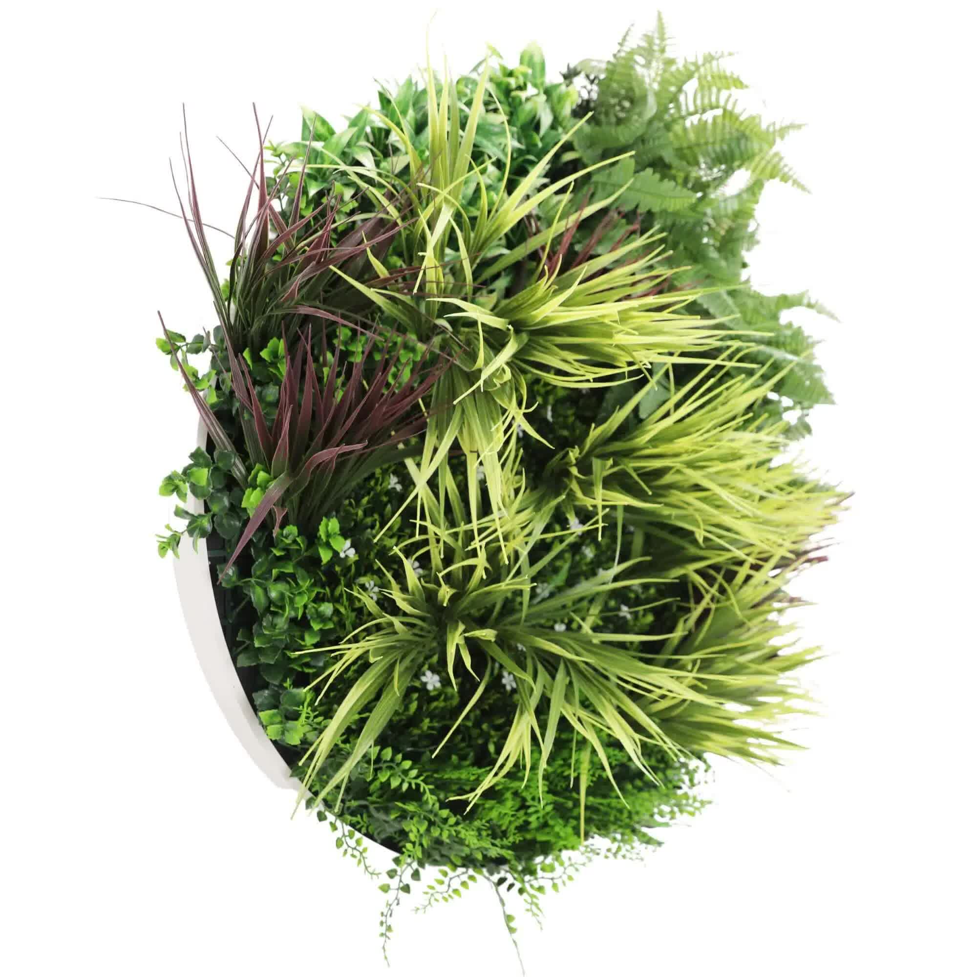 Slimline Artificial Green Wall Disc Art 80cm Grassy Fern UV Resistant (White) V637-DP9855