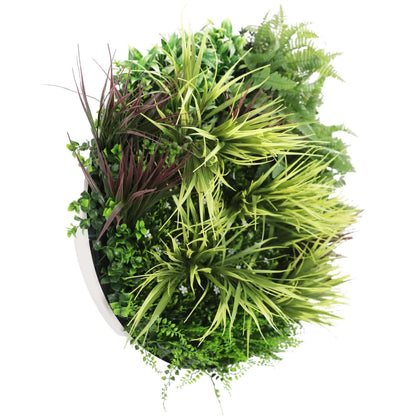 Slimline Artificial Green Wall Disc Art 80cm Grassy Fern UV Resistant (White) V637-DP9855
