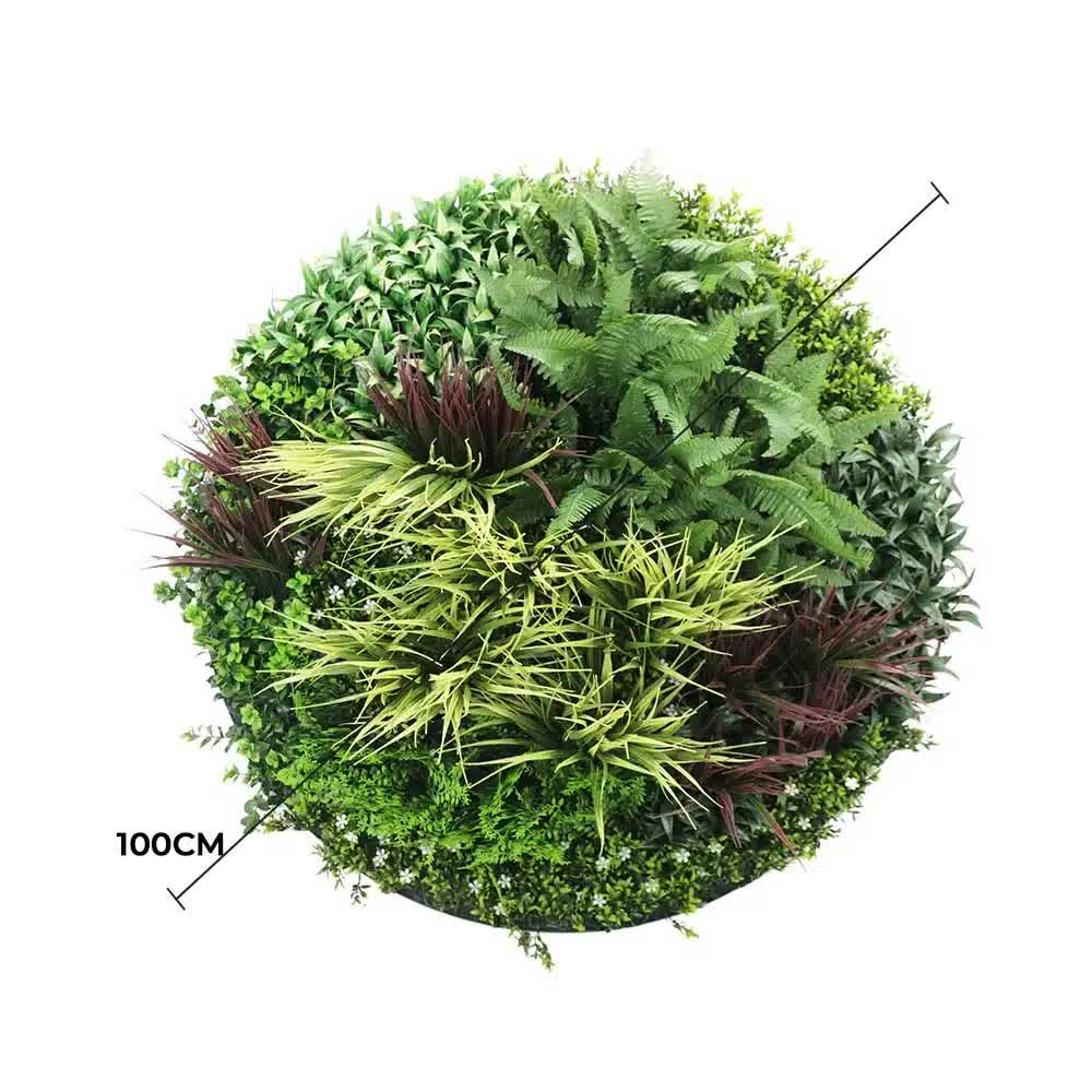 Slimline Artificial Green Wall Disc Art 100cm Grassy Fern UV Resistant (White) V637-DP9856