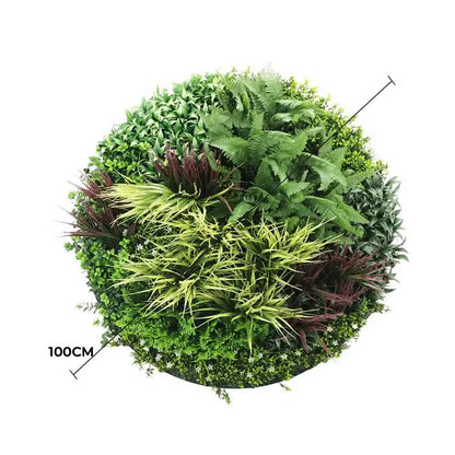 Slimline Artificial Green Wall Disc Art 100cm Grassy Fern UV Resistant (White) V637-DP9856