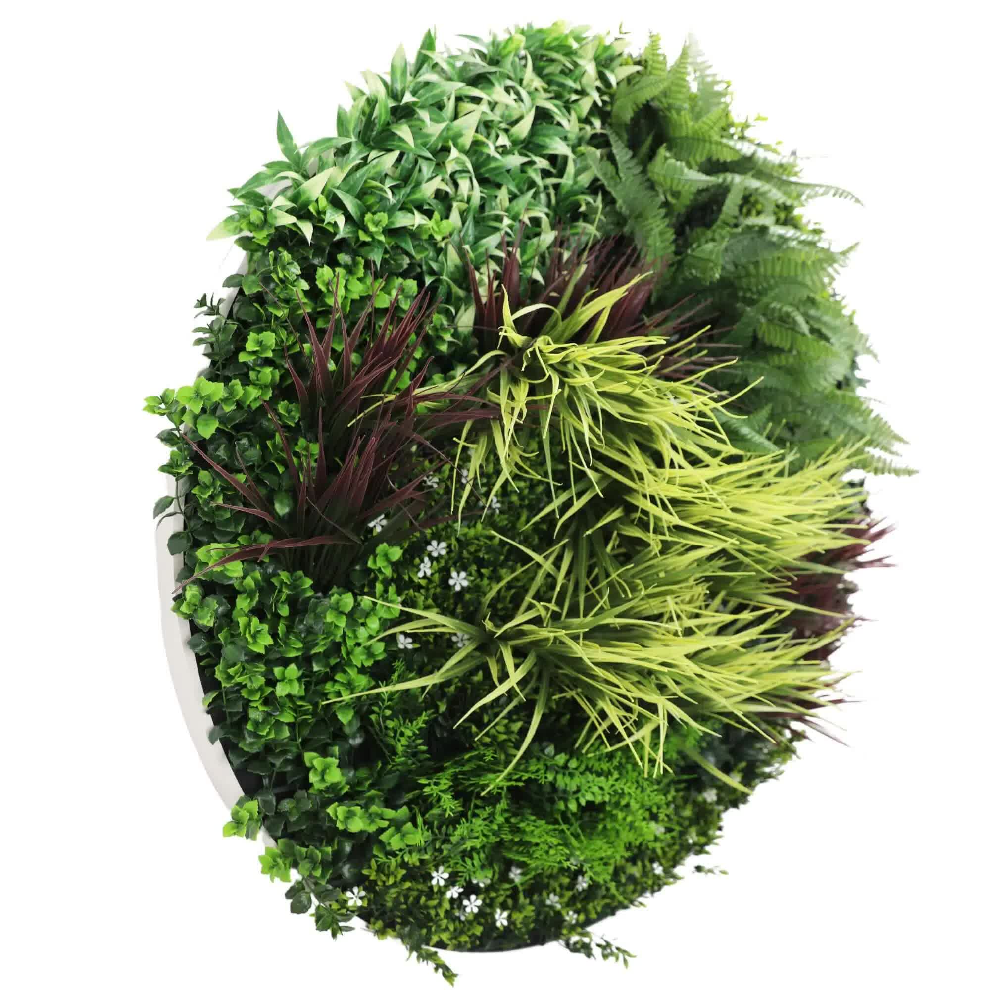 Slimline Artificial Green Wall Disc Art 100cm Grassy Fern UV Resistant (White) V637-DP9856