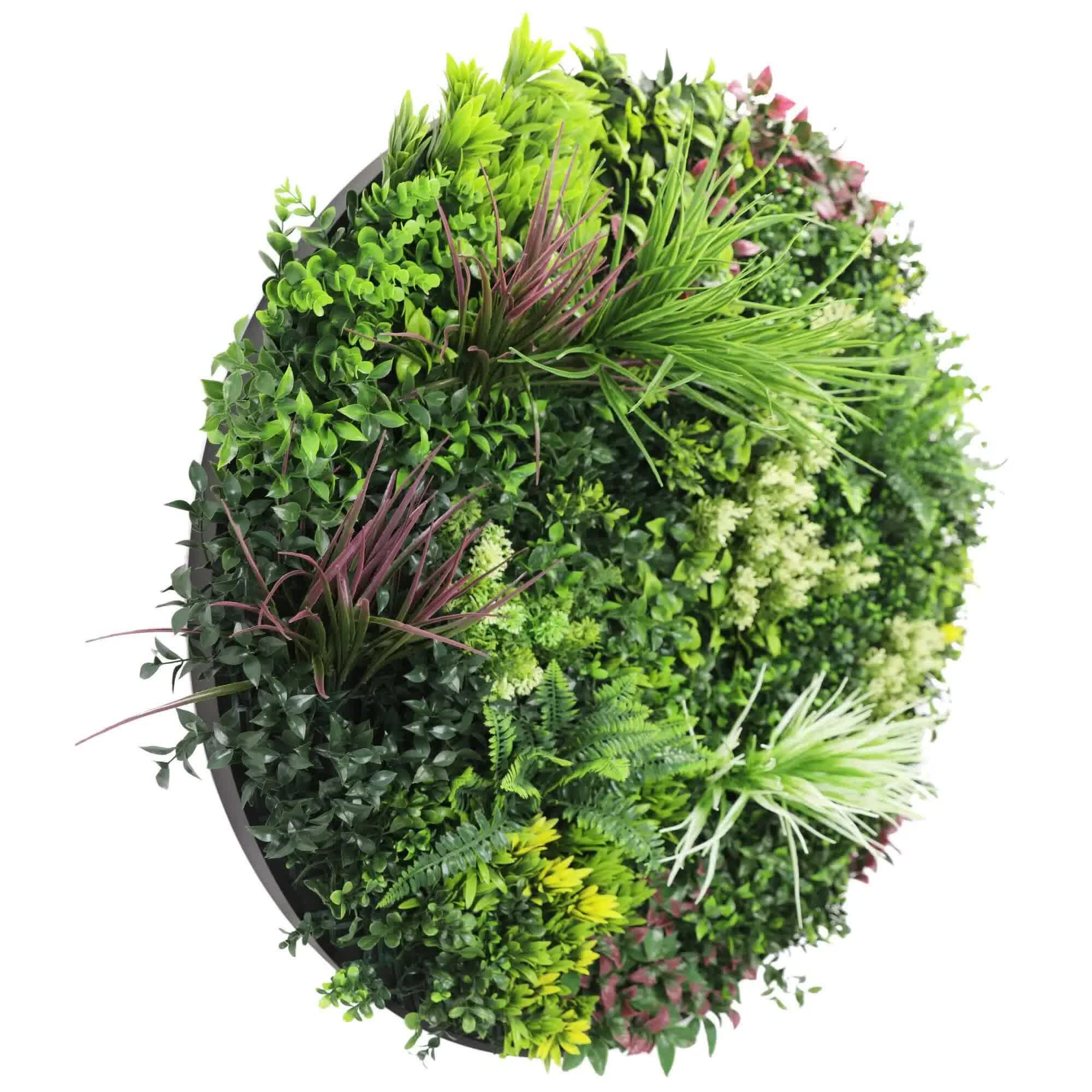 Slimline Artificial Green Wall Disc Art 100cm Colour Fresh UV Resistant (Black) V637-DP9865
