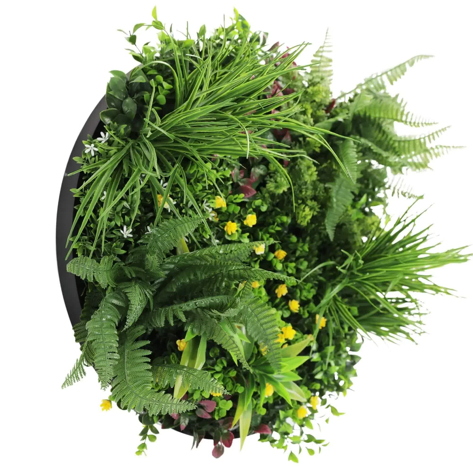 Slimline Artificial Green Wall Disc Art 60cm Country Fern UV Resistant (Black) V637-DP9961