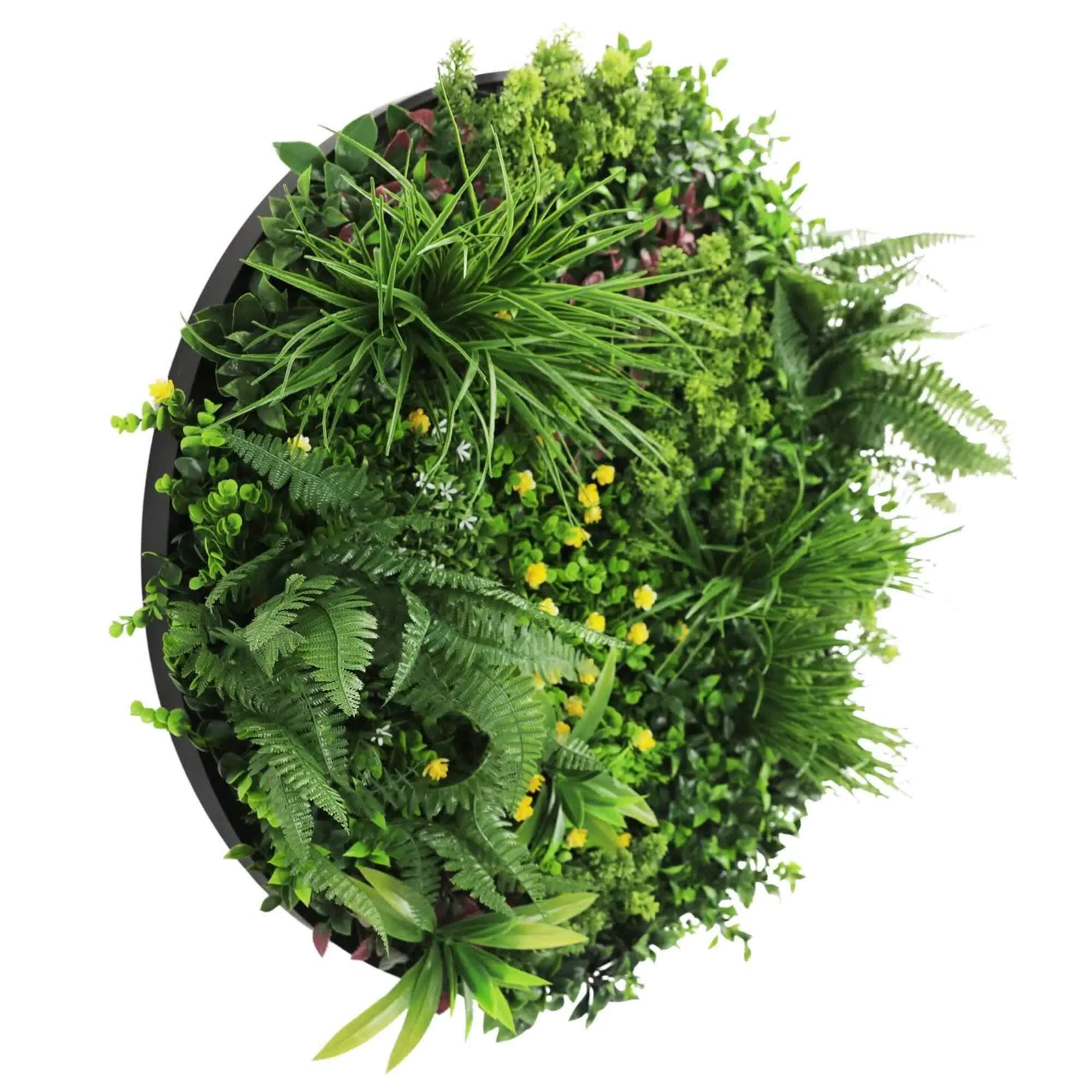 Slimline Artificial Green Wall Disc Art 80cm Country Fern UV Resistant (Black) V637-DP9962