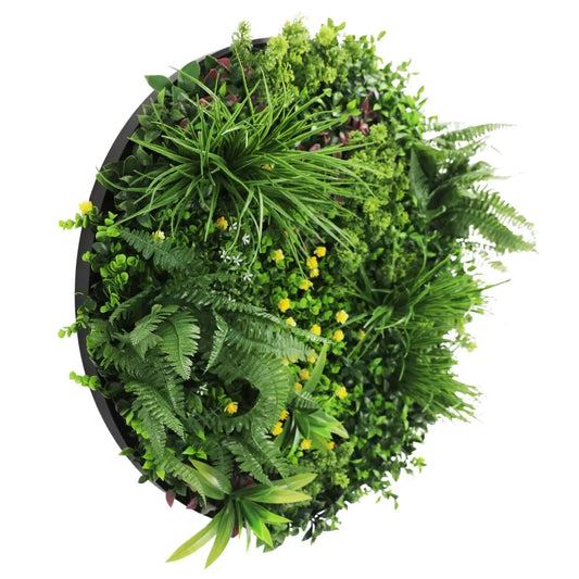Slimline Artificial Green Wall Disc Art 80cm Country Fern UV Resistant (Black) V637-DP9962
