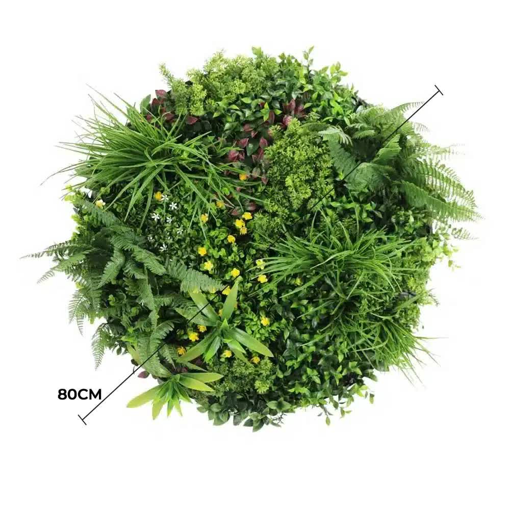 Slimline Artificial Green Wall Disc Art 80cm Country Fern UV Resistant (Black) V637-DP9962