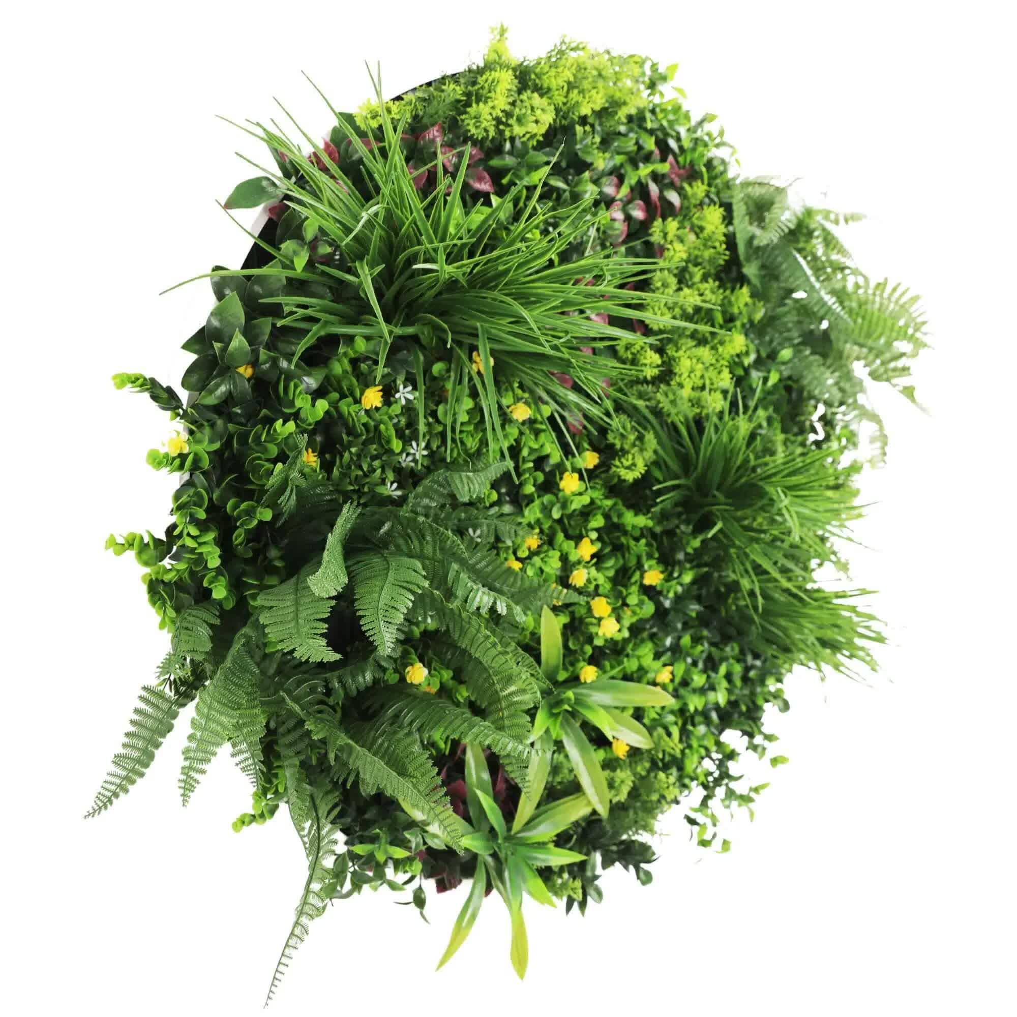 Slimline Artificial Green Wall Disc Art 80cm Country Fern UV Resistant (White) V637-DP9965