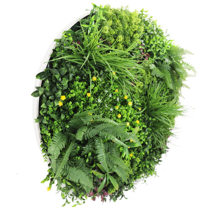 Slimline Artificial Green Wall Disc Art 100cm Country Fern UV Resistant (White) V637-DP9966