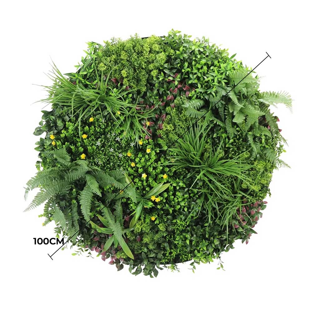 Slimline Artificial Green Wall Disc Art 100cm Country Fern UV Resistant (White) V637-DP9966