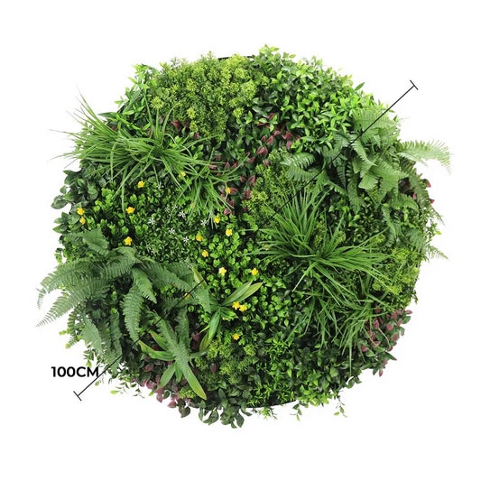 Slimline Artificial Green Wall Disc Art 100cm Country Fern UV Resistant (White) V637-DP9966
