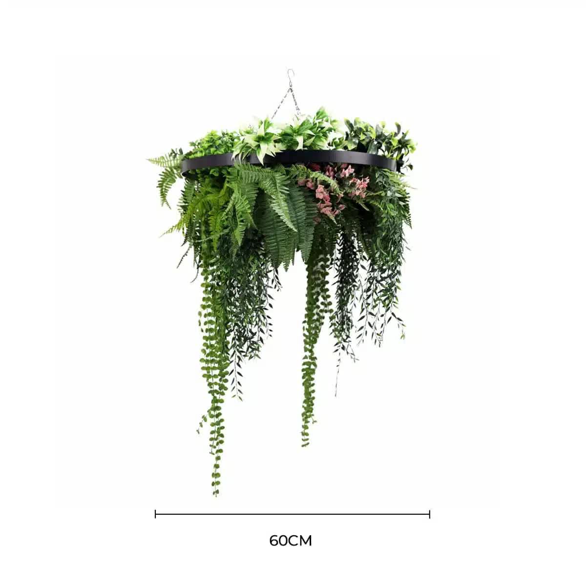 Black Artificial Hanging Green Wall Disc 60cm UV Resistant V637-DP9988018B