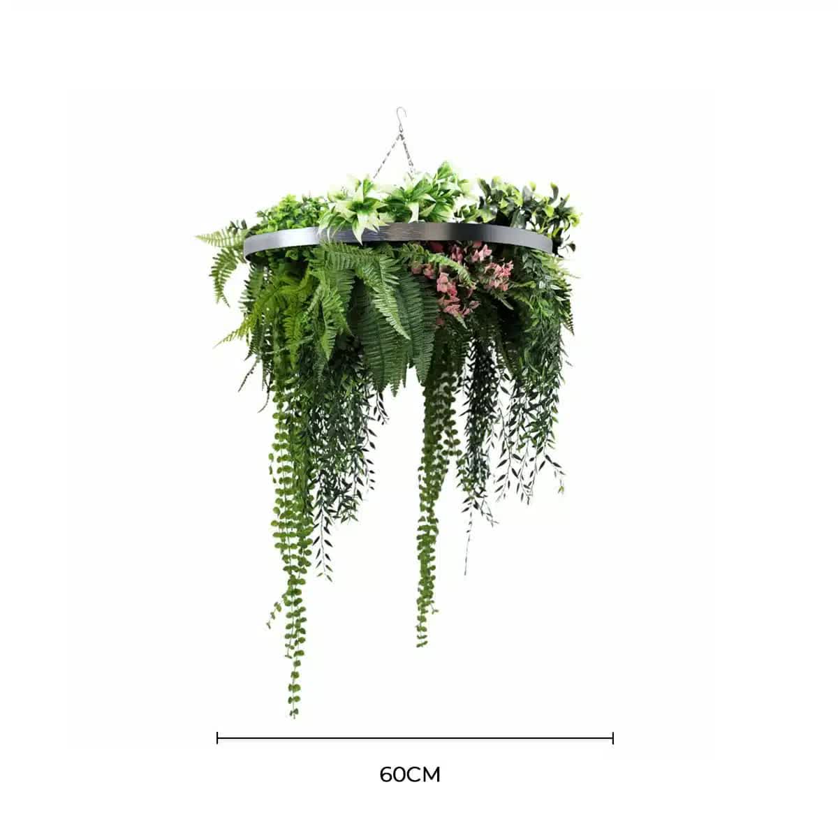 Silver Artificial Hanging Green Wall Disc 60cm UV Resistant V637-DP9988018S
