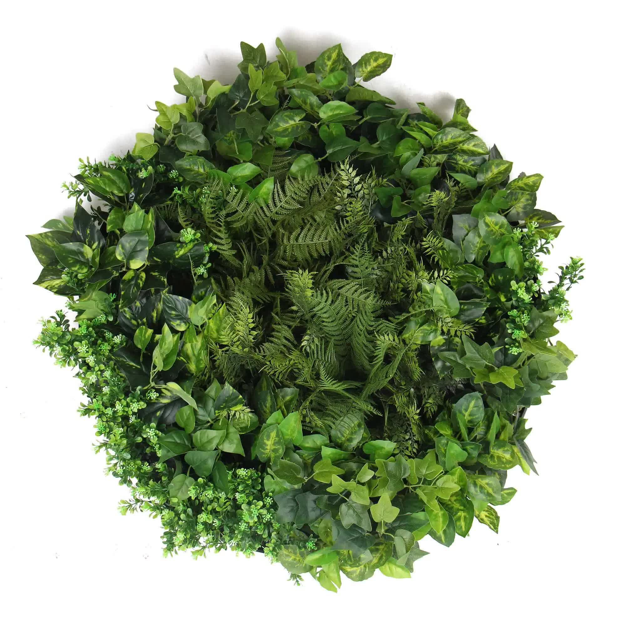 Slimline Artificial Green Wall Disc Art 80cm Mixed Green Fern & Ivy (Modern Black) V637-DPN1112832