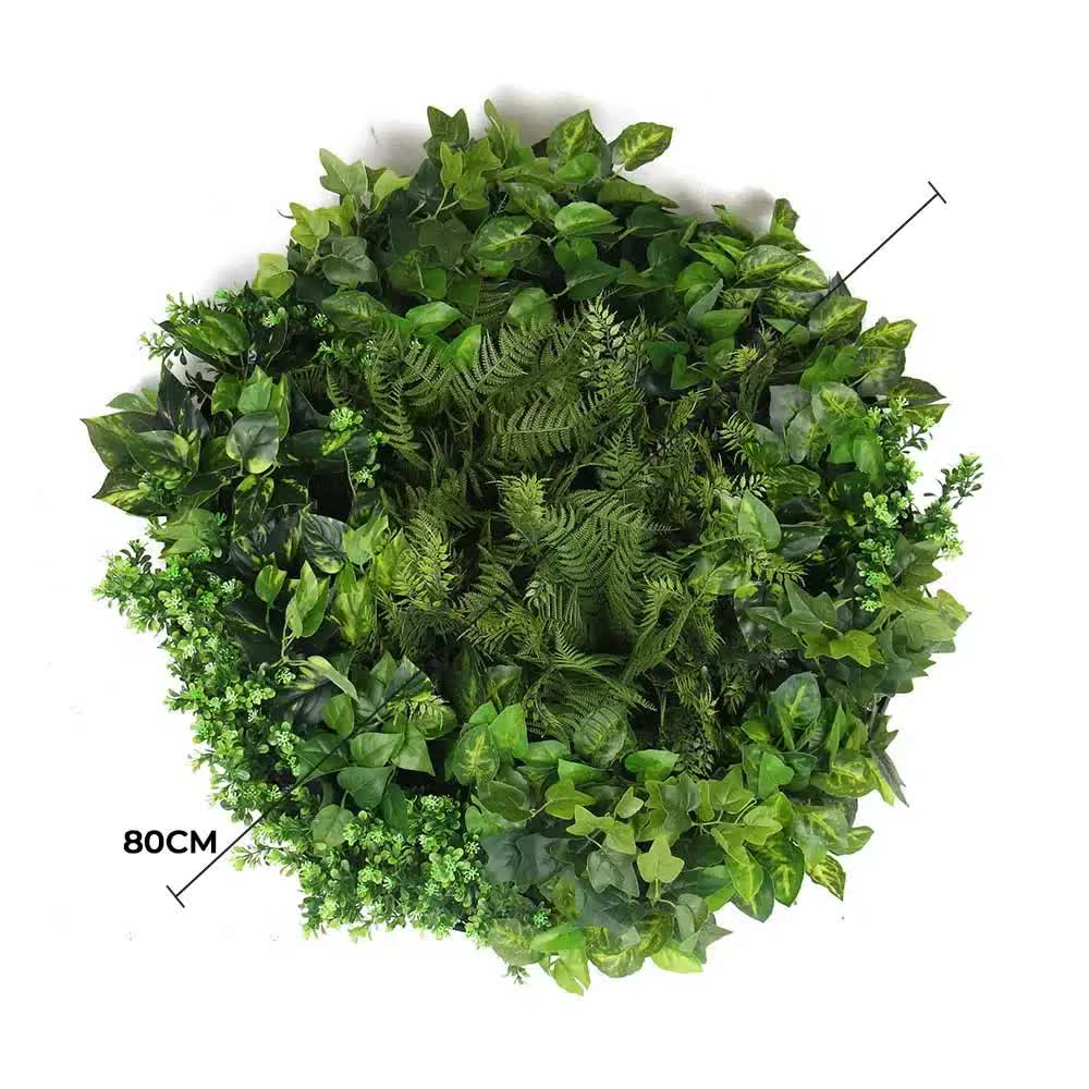 Slimline Artificial Green Wall Disc Art 80cm Mixed Green Fern & Ivy (Modern Black) V637-DPN1112832