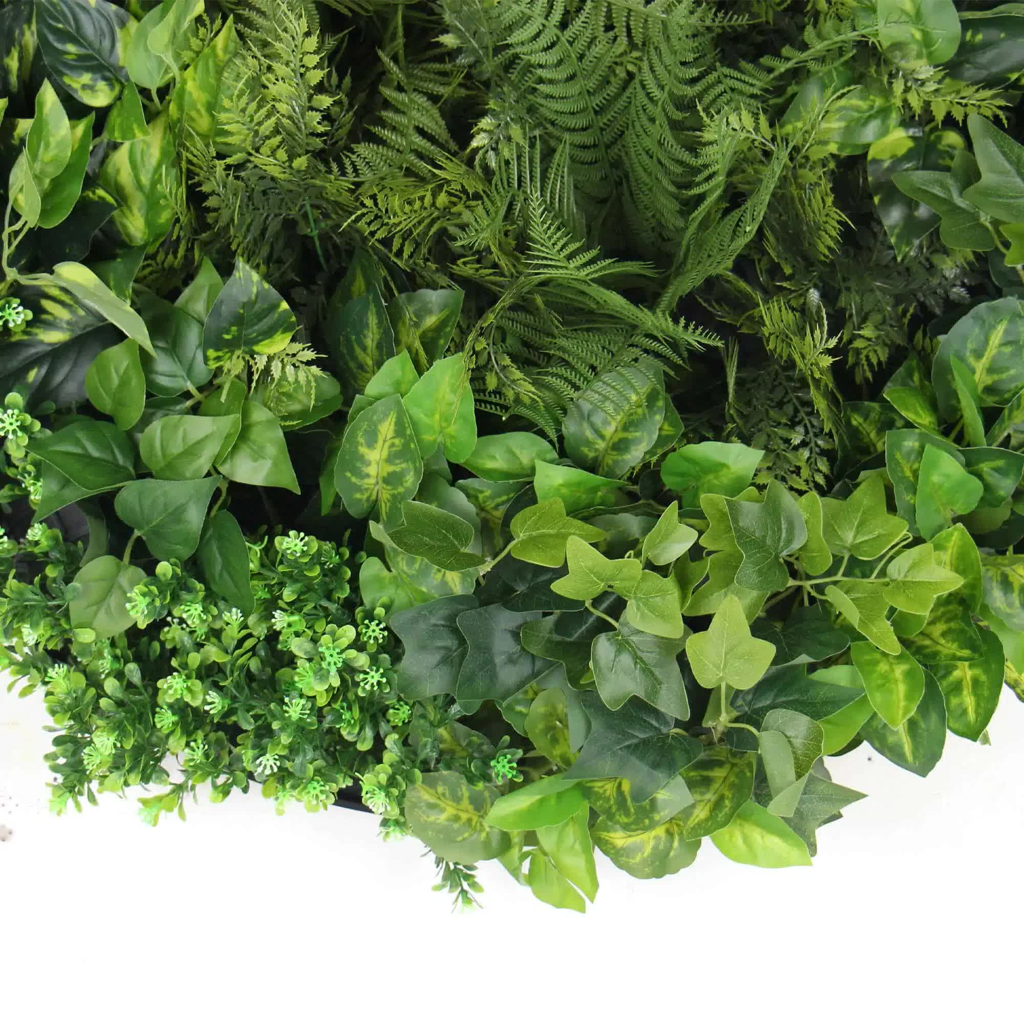 Slimline Artificial Green Wall Disc Art 80cm Mixed Green Fern & Ivy (Modern Black) V637-DPN1112832