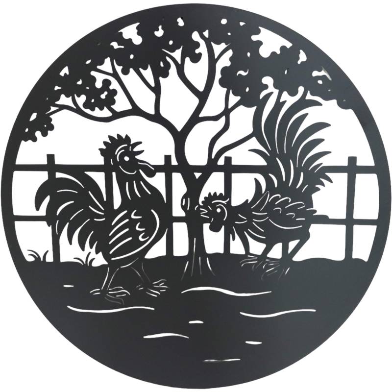 Set 2 Happy Rooster Metal Wall Art 98x98cm V637-E522836