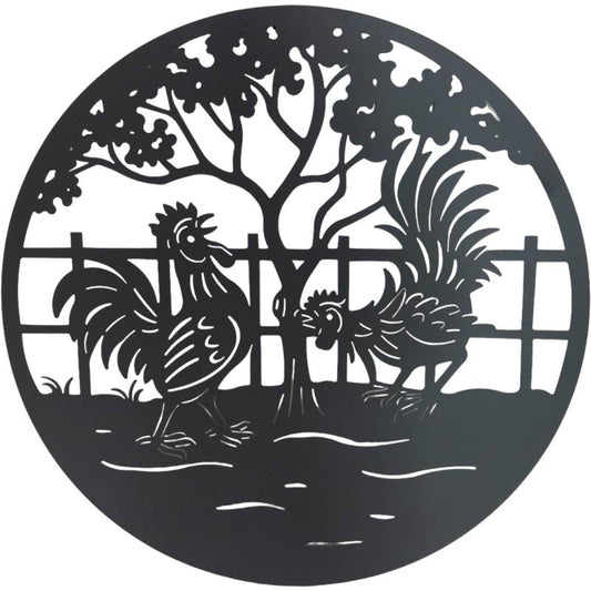 Set 2 Happy Rooster Metal Wall Art 98x98cm V637-E522836