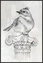 Bird on Column Framed Canvas 90cm V637-E592483
