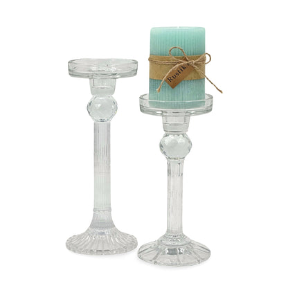 bulk 6 Clear Crystal Look Glass Candle Holder Assorted 9x21cm V637-GCH35580