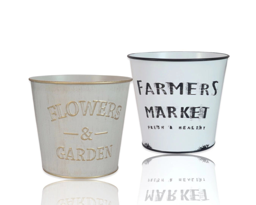 Set 2 Farmers Market Metal Planter Round Assort 14cm V637-GRT32875