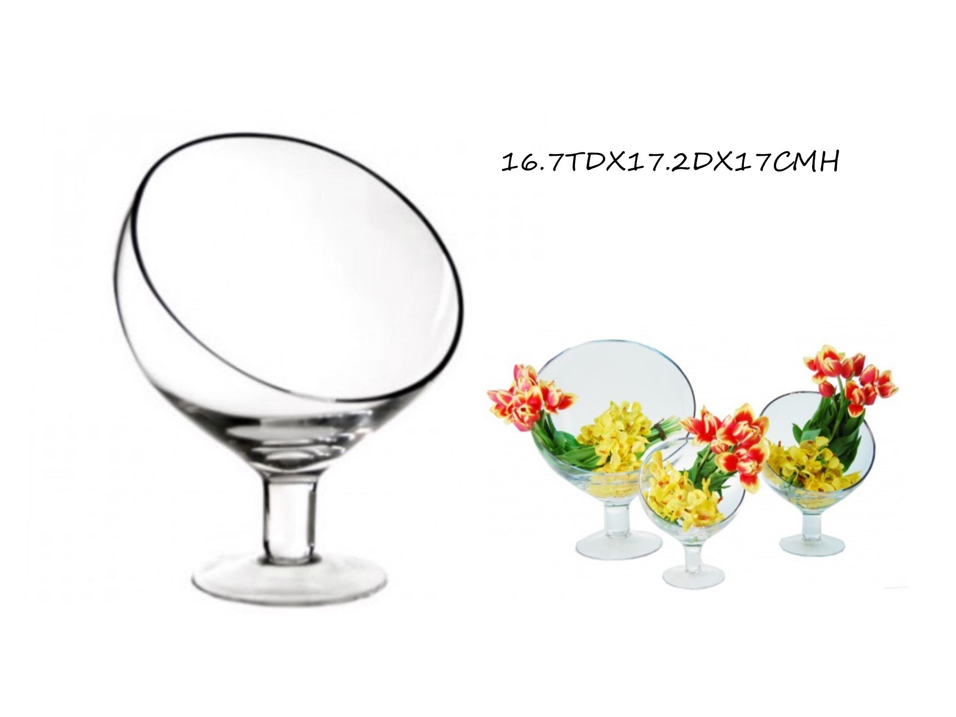 bulk 6 Glass Vase Round Slanted Top 17x17cm V637-GVA30314
