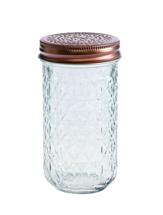 bulk 24 Large Diamond Look Glass Jar w Rose Gold Lid 13cm V637-KIT30732