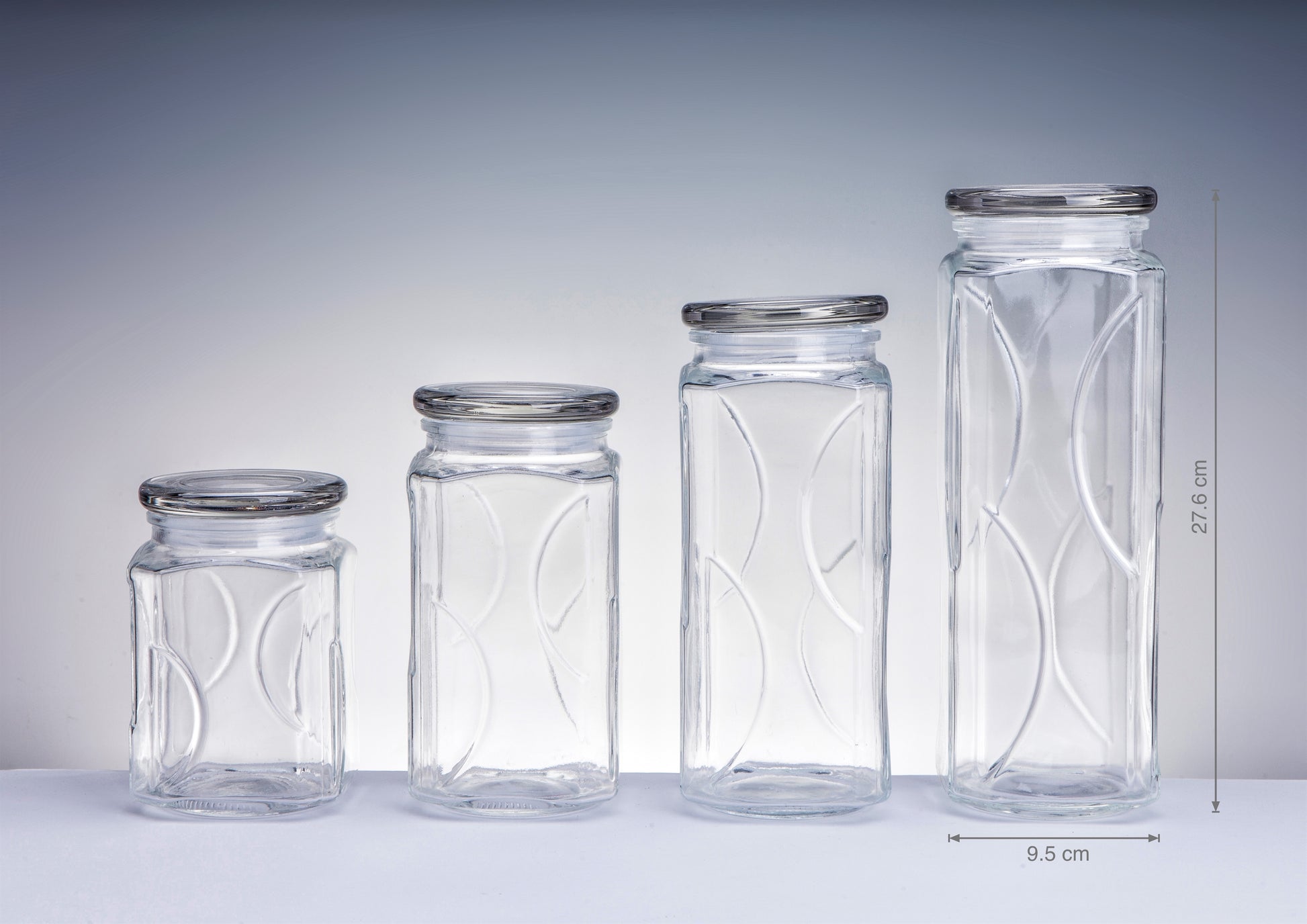 bulk 12 Swirl Embossed Squ Glass Jar w Glass Lid 27cm V637-KIT31846