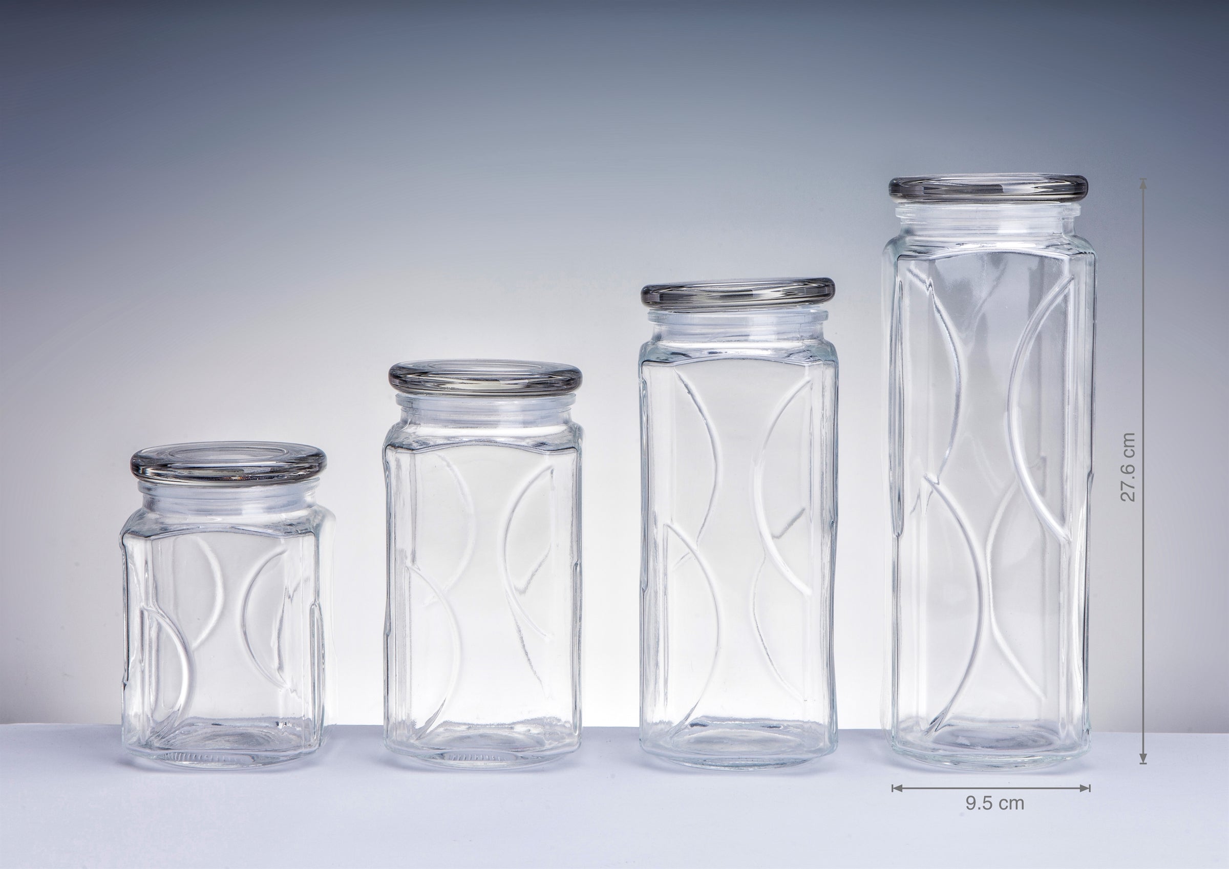bulk 12 Swirl Embossed Squ Glass Jar w Glass Lid 27cm V637-KIT31846