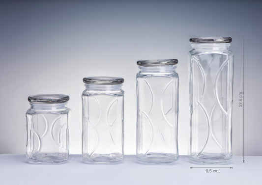 bulk 12 Swirl Embossed Squ Glass Jar w Glass Lid 27cm V637-KIT31846