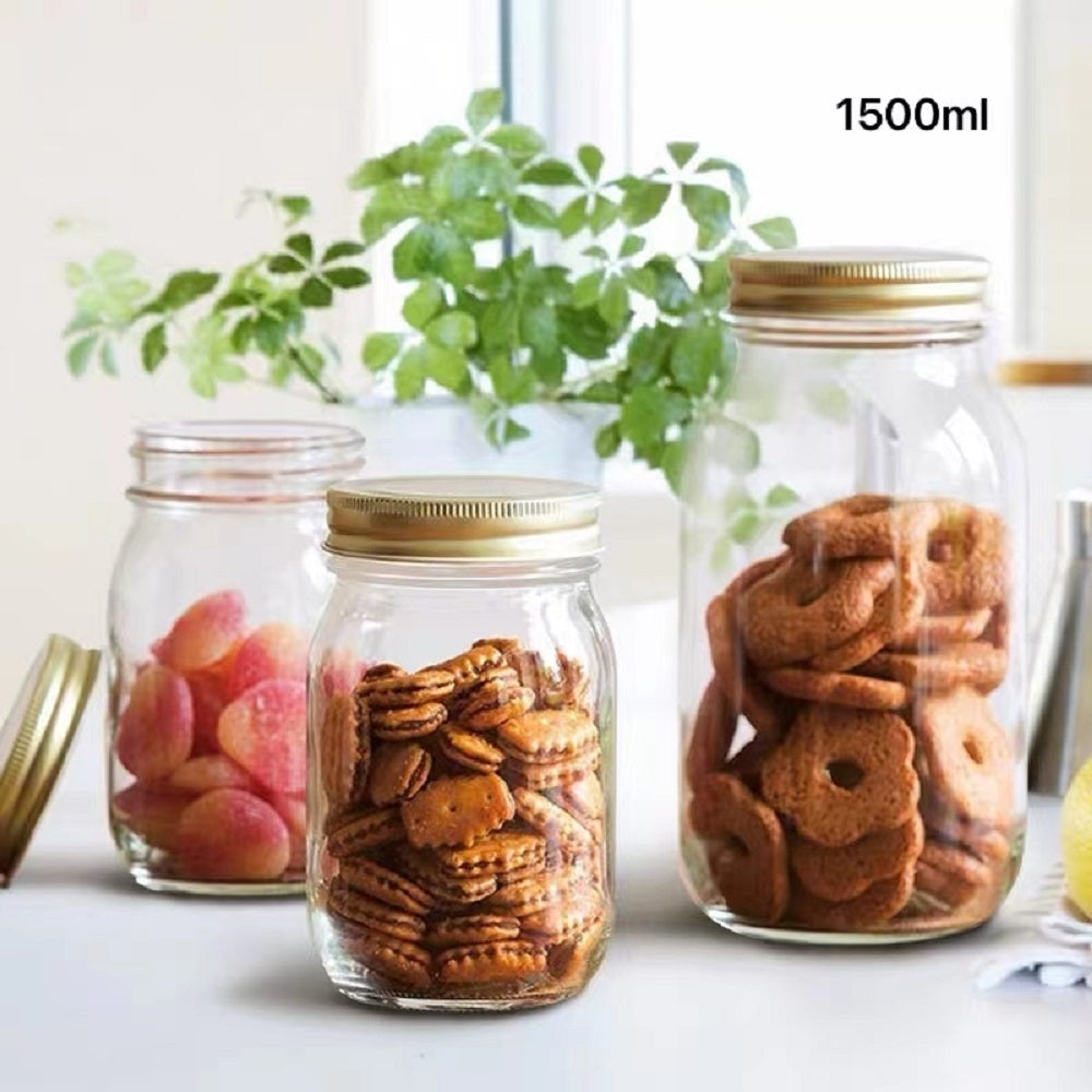 bulk 12 Glass Jar Screw Lid 1500ml Canister 21cm V637-KIT32678