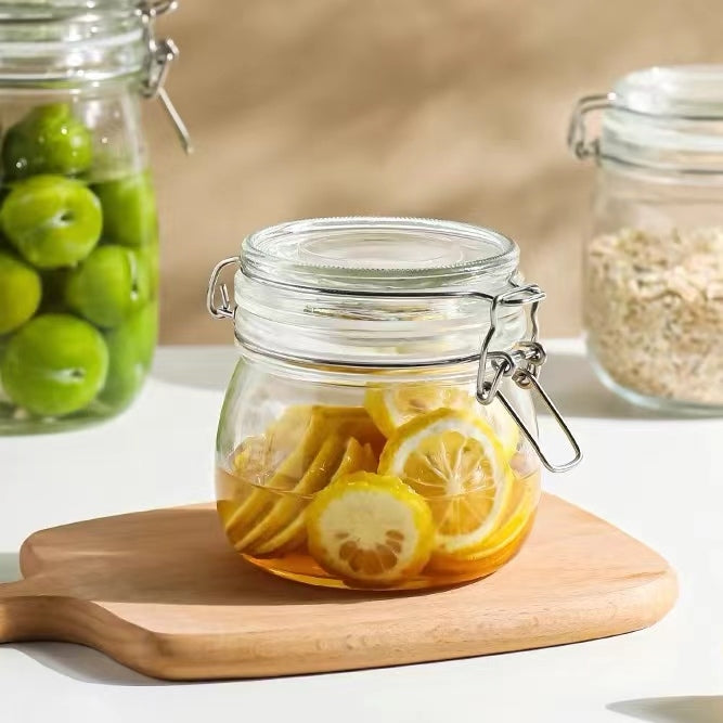 bulk 24 Glass Jar Metal Clip 470ml Canister 10cm V637-KIT32679