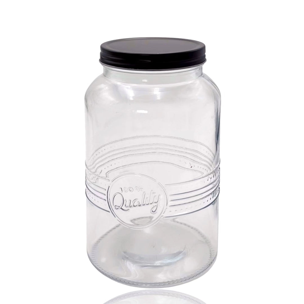 bulk 12 Glass Jar w Black Metal Lid 1300ml Canister 19cm V637-KIT32944
