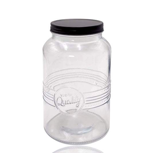 bulk 12 Glass Jar w Black Metal Lid 1300ml Canister 19cm V637-KIT32944