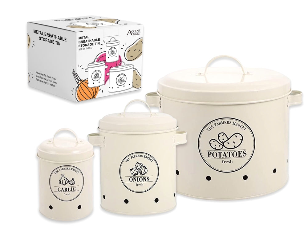 Set 3 Metal Breathable Tin Food Container 23cm V637-KIT33882