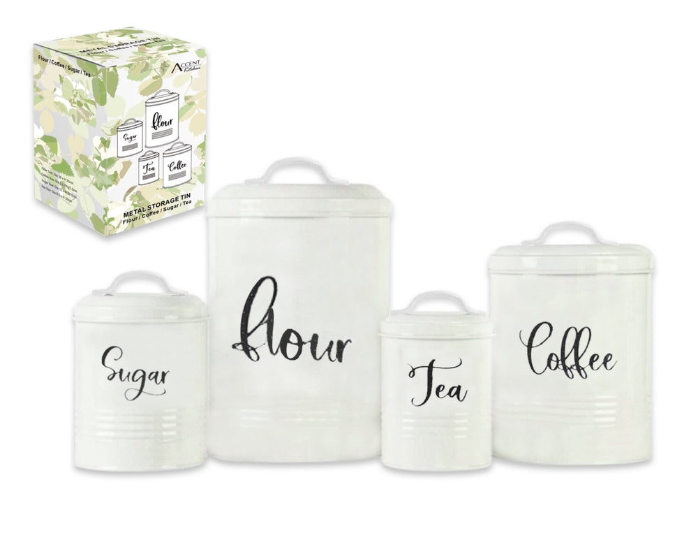 Set 4 Metal Kitchen Tin Sugar Flower Tea Coffee Food Container 25cm V637-KIT33885