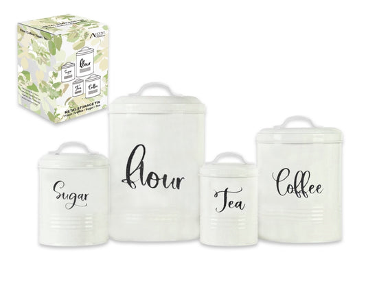 Set 4 Metal Kitchen Tin Sugar Flower Tea Coffee Food Container 25cm V637-KIT33885