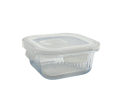 bulk 24 Borosilicate Glass Container W Lid Square 520ml 14x7cm V637-KIT35270