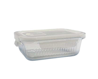 bulk 12 Borosilicate Glass Container W Lid Rect 640ml 18x7cm V637-KIT35273