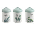 Set 3 Eucalyptus Metal Coffee Tea Sugar Storage Tins 11x18cm V637-KIT35885