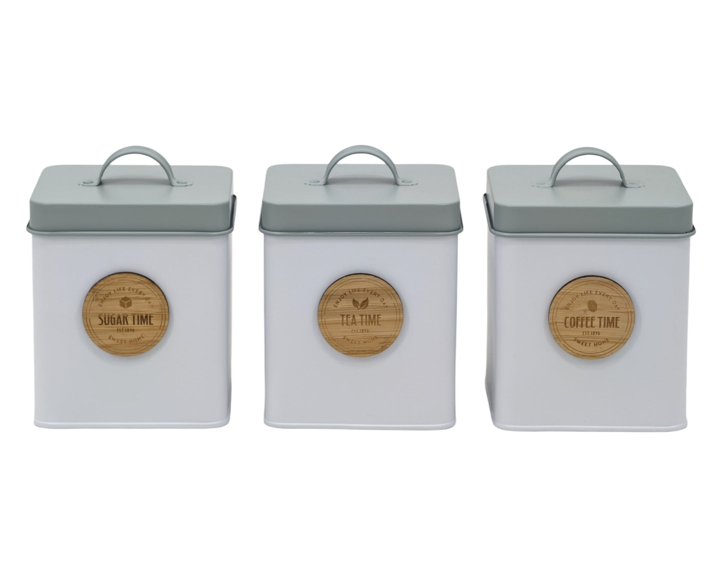 Set 3 Metal Kitchen Storage Tin Sugar Tea Coffee 18cm V637-KIT37019