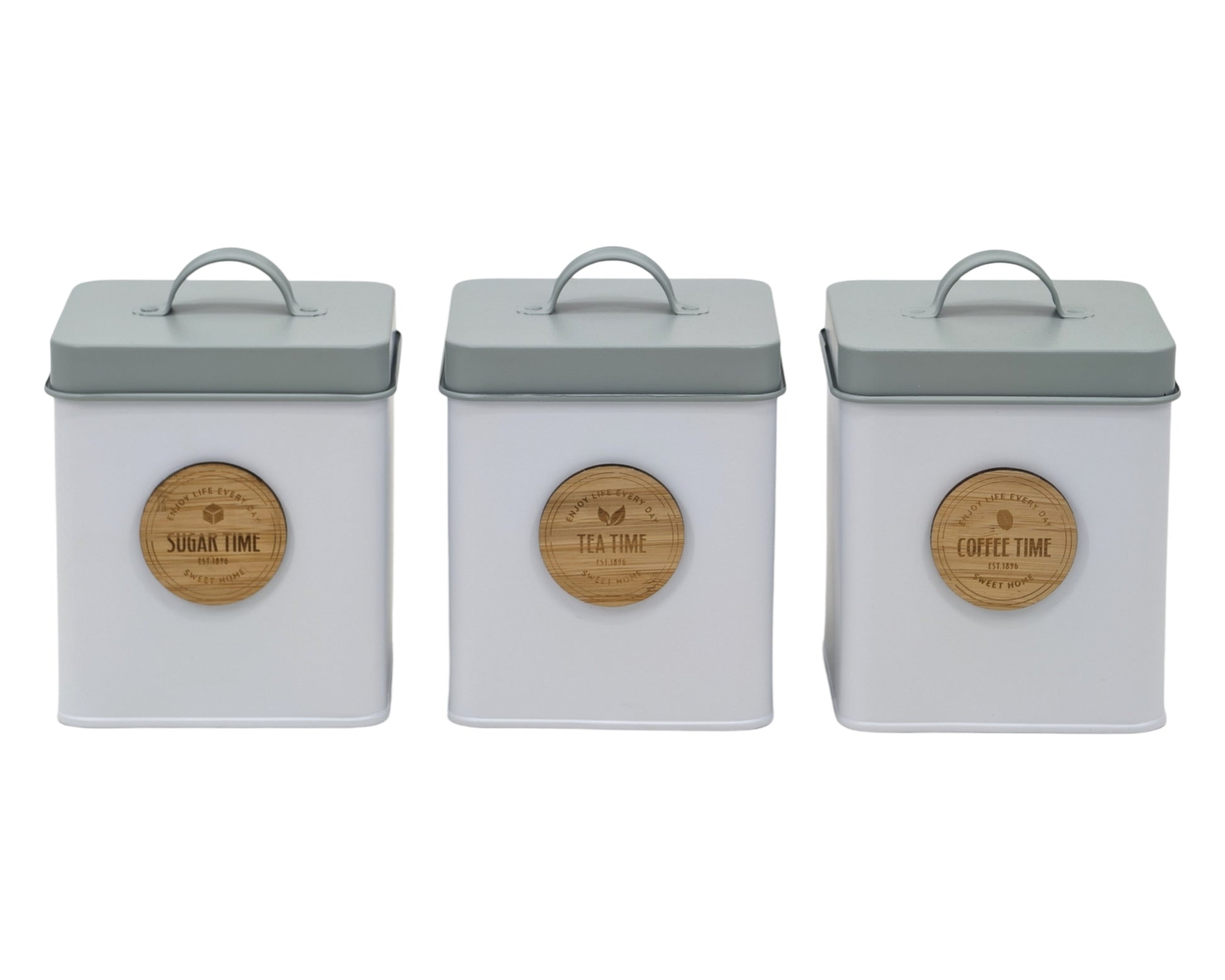 Set 3 Metal Kitchen Storage Tin Sugar Tea Coffee 18cm V637-KIT37019