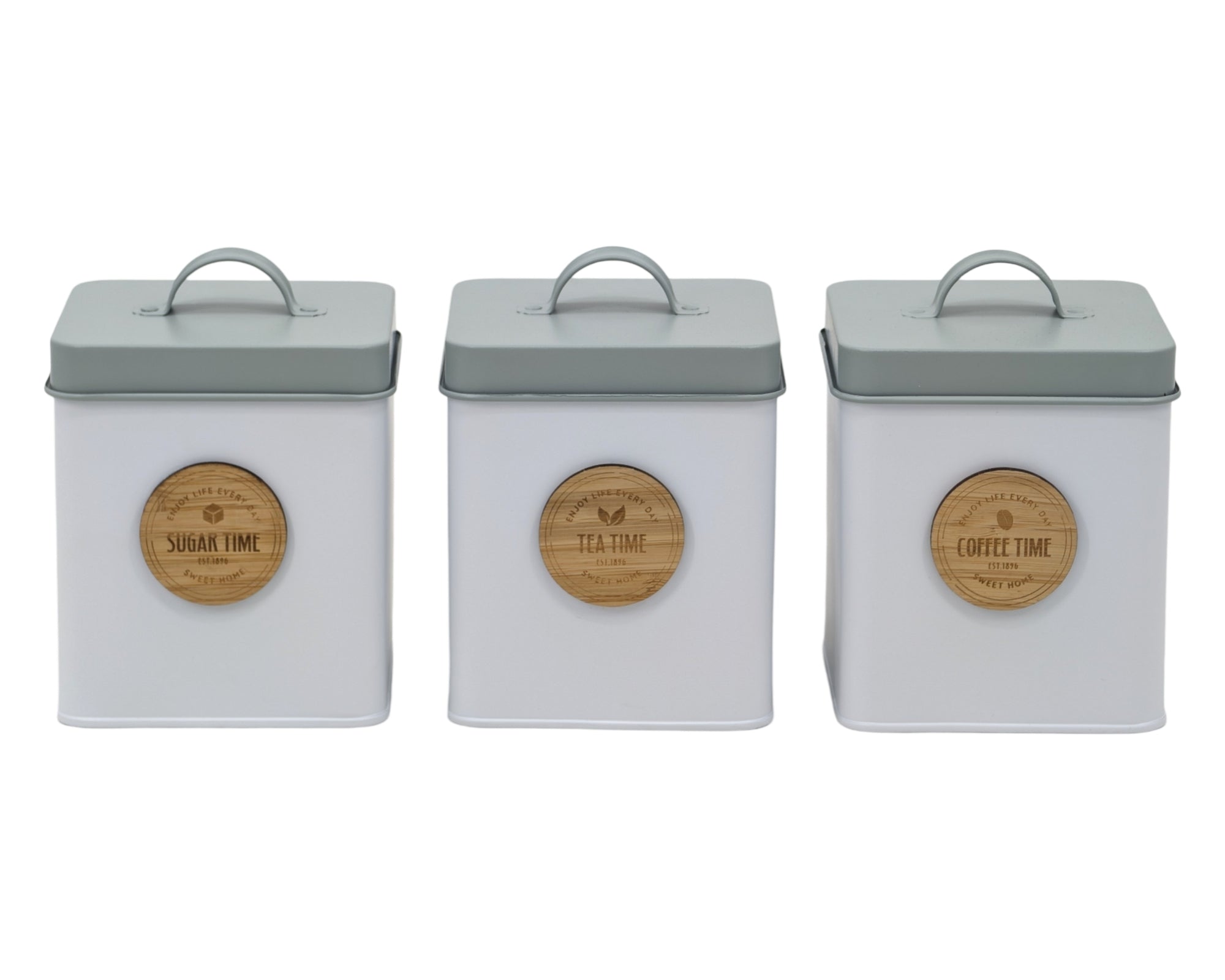 Set 3 Metal Kitchen Storage Tin Sugar Tea Coffee 18cm V637-KIT37019