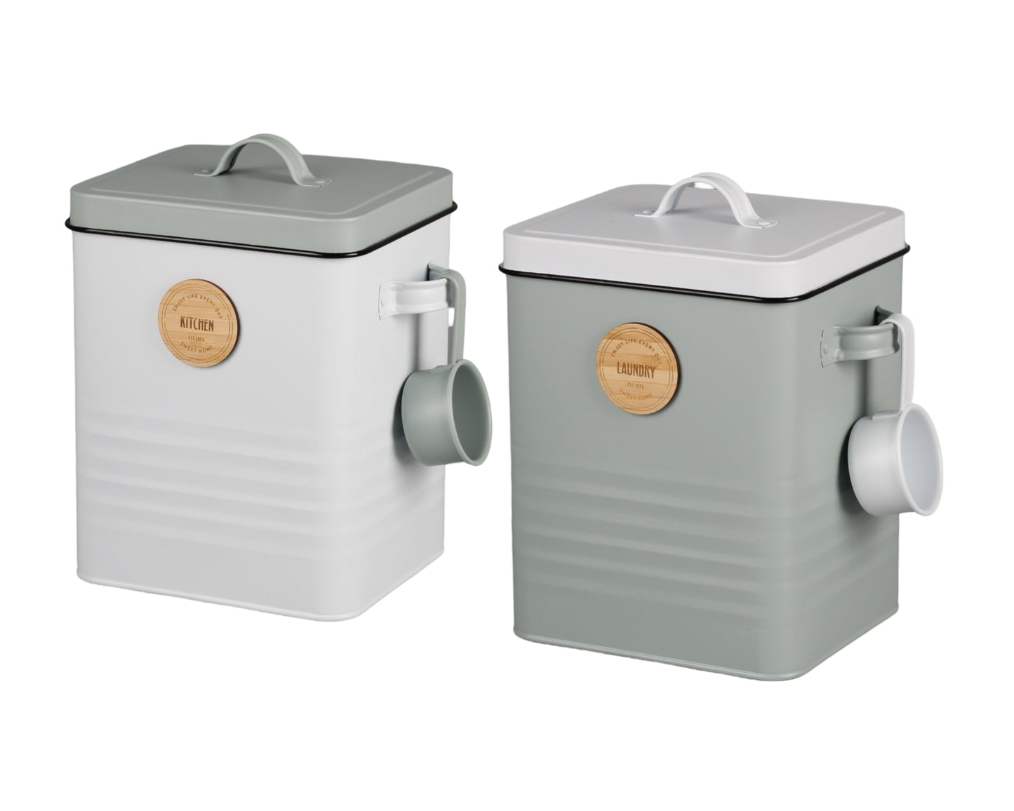 Set 2 Metal Kitchen And Laundry Storage Tin 25cm V637-KIT37021