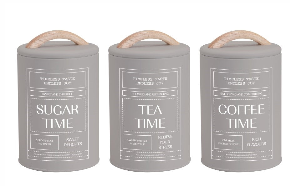 Set 3 Almond Cream Metal Coffee Tea Sugar Storage Tins 11x19cm V637-KIT38458