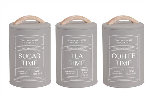 Set 3 Almond Cream Metal Coffee Tea Sugar Storage Tins 11x19cm V637-KIT38458