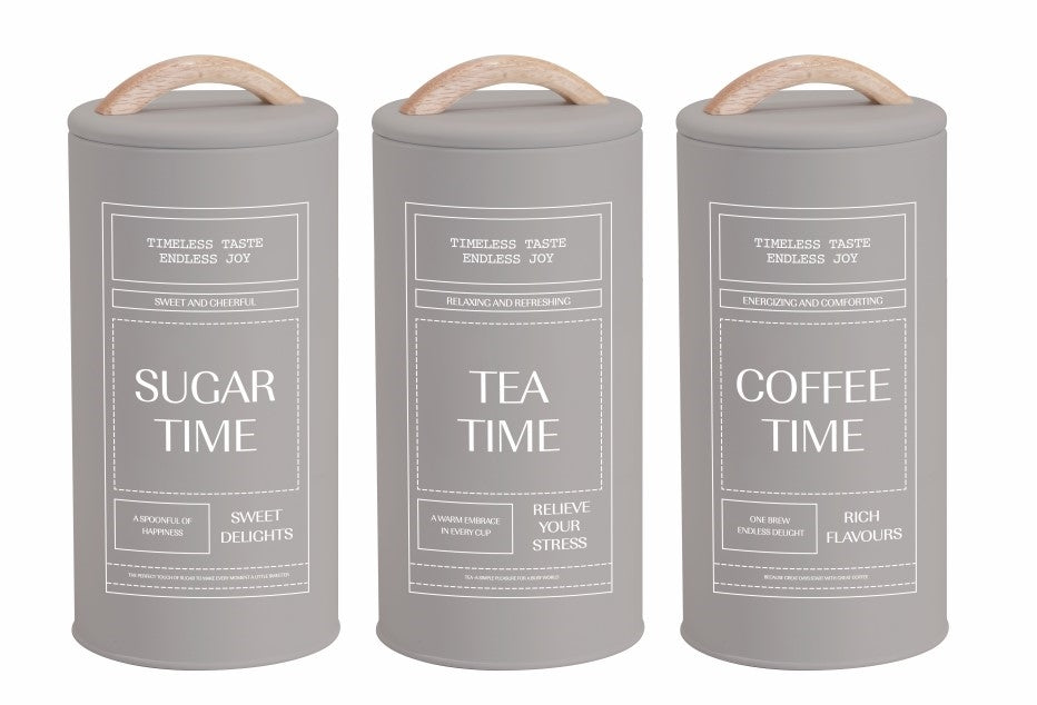 Set 3 Almond Cream Metal Coffee Tea Sugar Storage Tins 11x19cm V637-KIT38459
