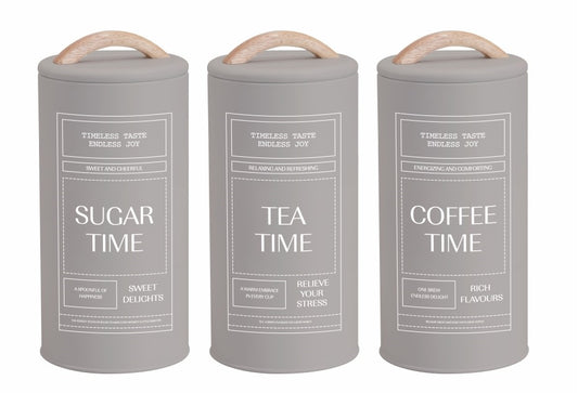 Set 3 Almond Cream Metal Coffee Tea Sugar Storage Tins 11x19cm V637-KIT38459