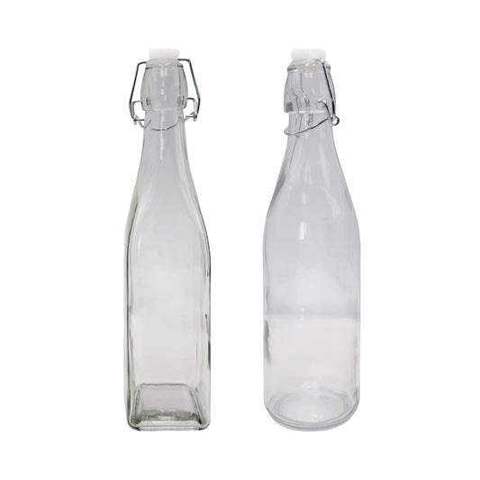 bulk 24 Clear Glass Bottle w Clip Lid 500ml 2 Asst 27cm V637-KIT38743