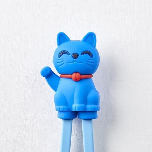 Maneki Trainer Chopsticks Lucky Cat in Blue V637-L0005B