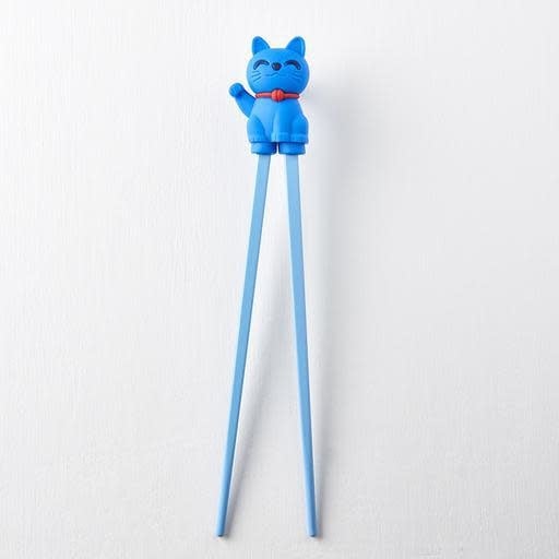 Maneki Trainer Chopsticks Lucky Cat in Blue V637-L0005B